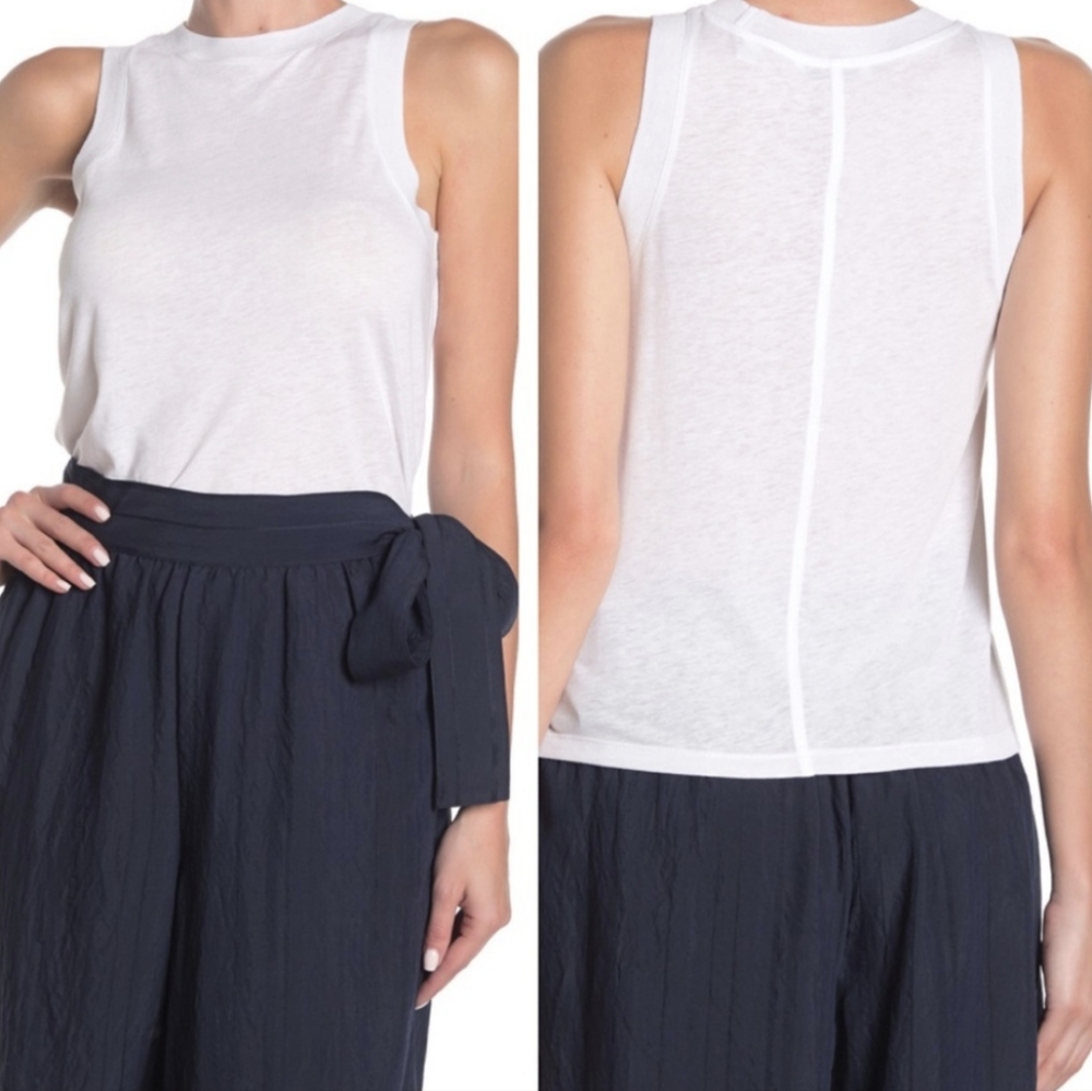 Vince White Linen Tencel Cotton Muscle Tank